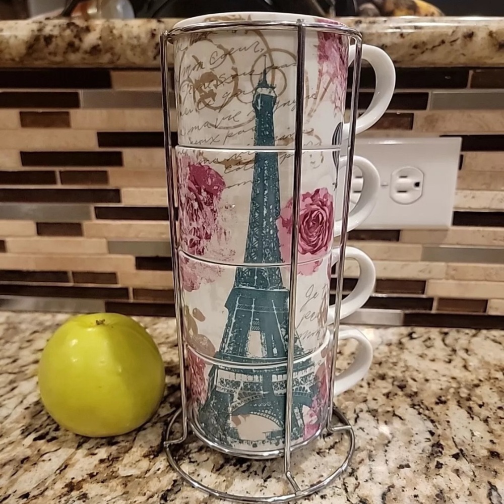 4 Prima design stackable mugs with holder.
